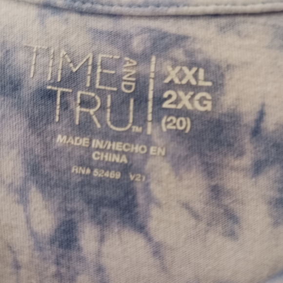 Women's pull over dress, cotton blend, string tie, white and blue. - Picture 3 of 4